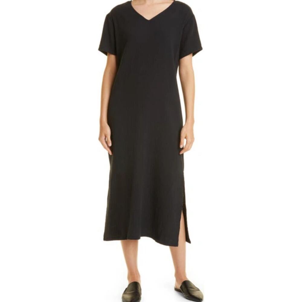 Jenni Kayne Cypress Caftan Dress 100% Gauze Cotton Shift Side Slit Black S